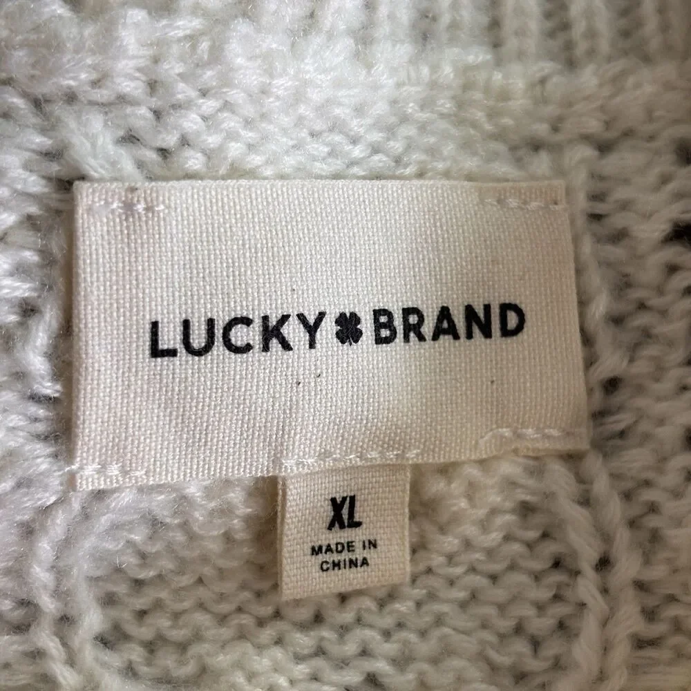 Lucky Brand Women's Size XL Open Knit Fisherman Cable Pullover Ivory Sweater $99